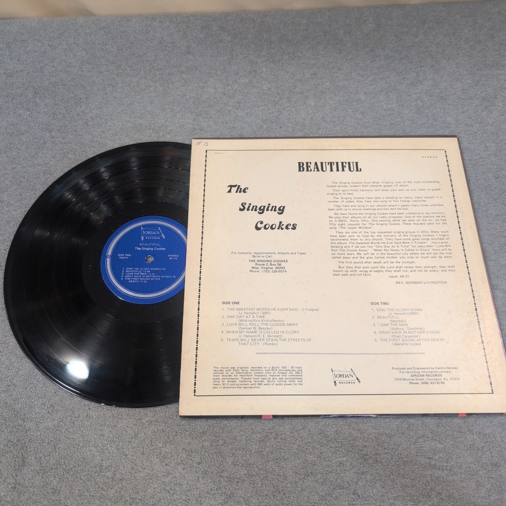 The Singing Cookes Beautiful Vinyl LP Jordan Records Southern Gospel 750171 - Picture 2 of 2